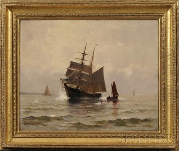 Ship Heading Into Harbor Oil Painting by Marshall Johnson