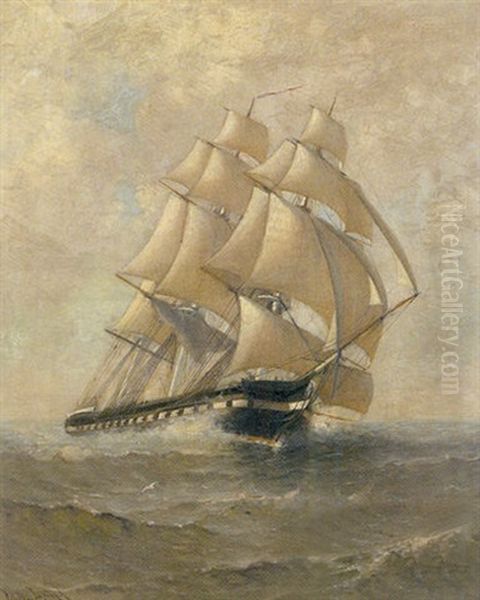 Clipper Ship Under Sail Oil Painting by Marshall Johnson