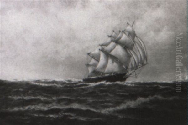 An American Full-rigged Ship On The Starboard Tack Oil Painting by Marshall Johnson