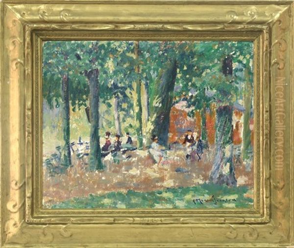 Picnic In The Park; River Scene (2 Works) Oil Painting by Morton Johnson