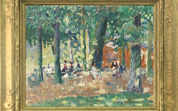 Picnic In The Park; River Scene (2 Works) Oil Painting by Morton Johnson