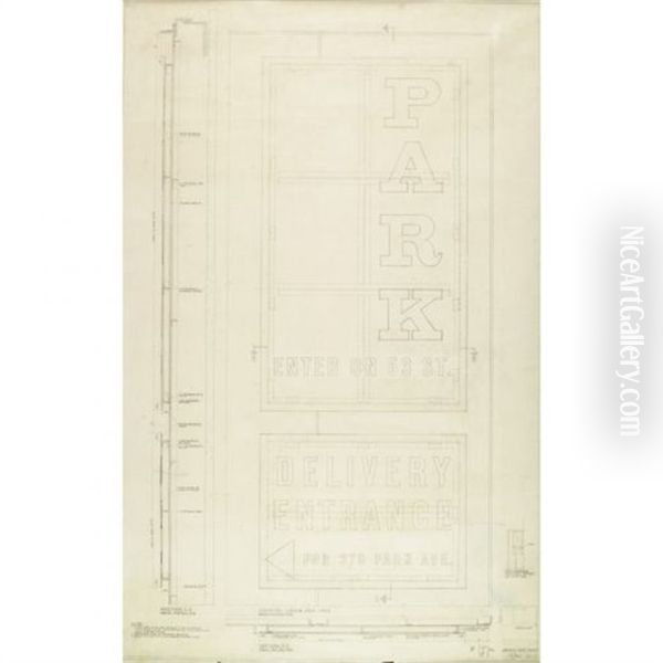 Seagram Building Construction Drawing Oil Painting by Philip H. Johnson