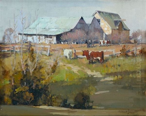 Farmyard With Cattle Oil Painting by Robert Johnson