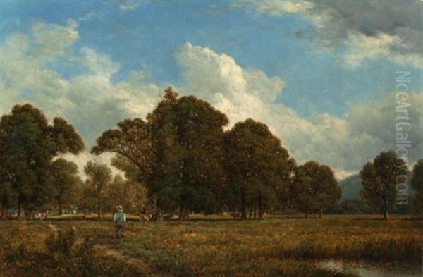 A Farm On The Genesee River Oil Painting by David Johnson