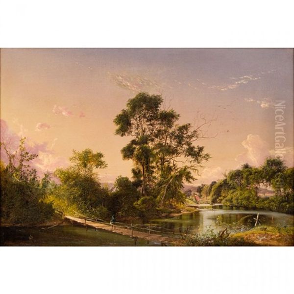 Sunset On The Unadilla River, New York Oil Painting by David Johnson