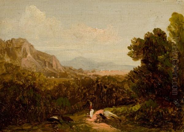 Landscape With Figure Oil Painting by David Johnson