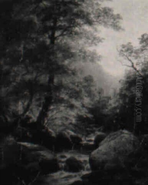 Artist's Brook: An Early Autumn Landscape Oil Painting by David Johnson