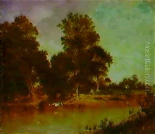 Scene From The Island At Geneseo, New York Oil Painting by David Johnson