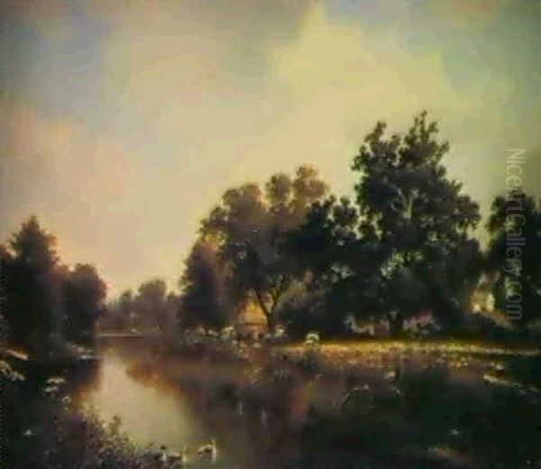 On The Weinockie River, Passaic County, New Jersey Oil Painting by David Johnson