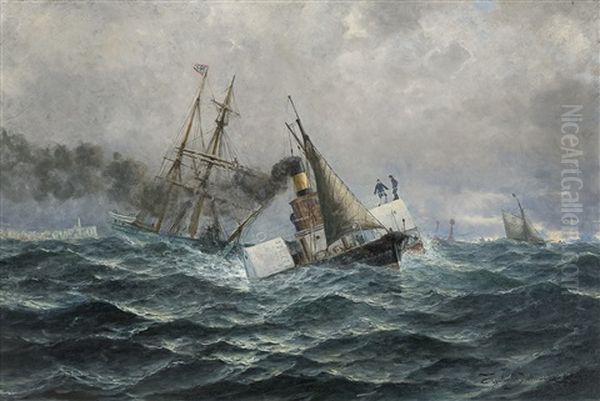 Ved North Foreland, Kanalen Oil Painting by Hjalmar Johnssen