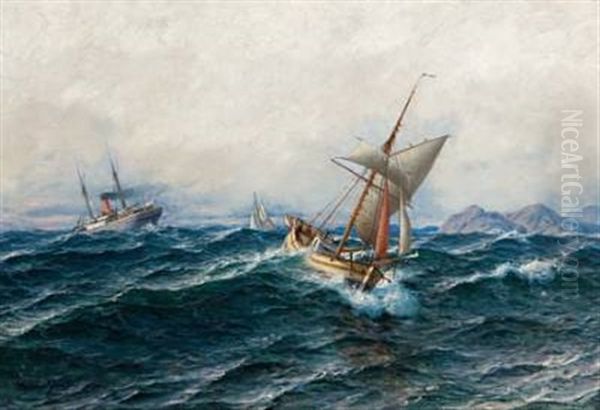 Skipstrafikk Utenfor Den Norske Kyst Oil Painting by Hjalmar Johnssen