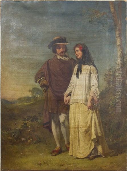 A Courting Couple Oil Painting by Alexander Johnston