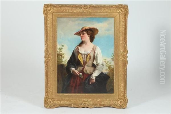 Girl In Peasant Dress Oil Painting by Alexander Johnston