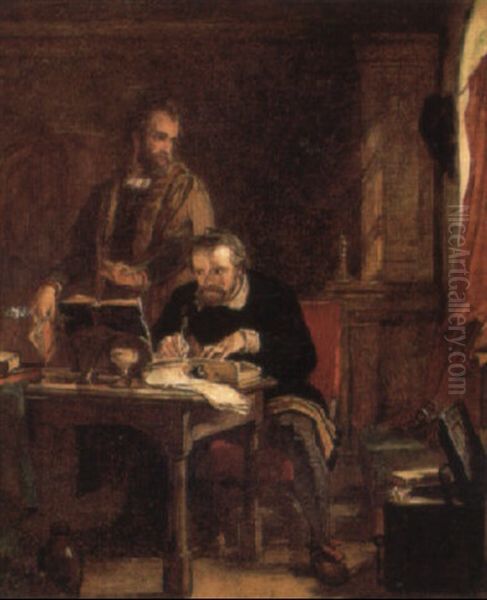 Tyndale Translating The Bible Into English Oil Painting by Alexander Johnston