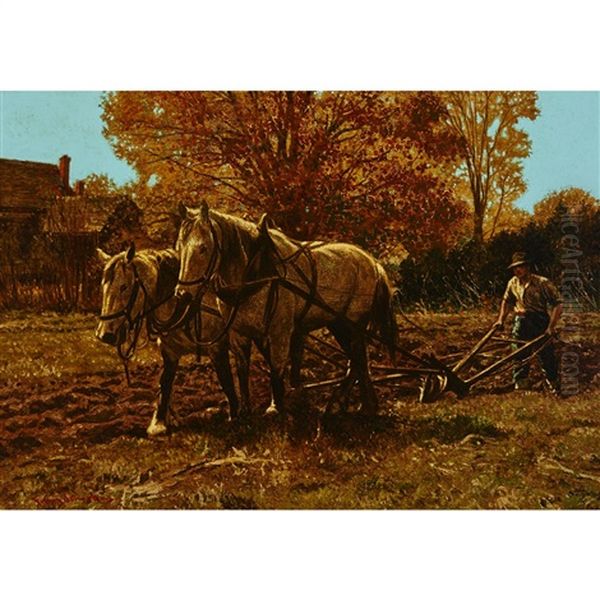 October Ploughing Oil Painting by Francis Hans Johnston