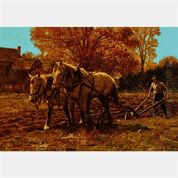 October Ploughing Oil Painting by Francis Hans Johnston