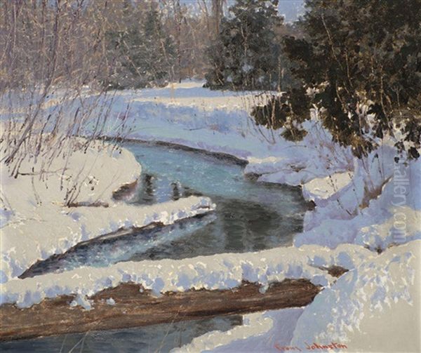 Bend In The River, Winter Oil Painting by Francis Hans Johnston