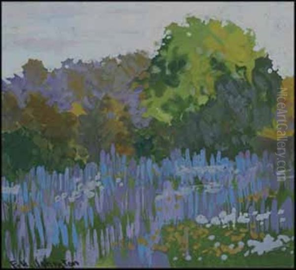 Landscape With Lupins Oil Painting by Francis Hans Johnston