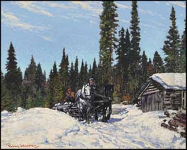 Hauling Logs Oil Painting by Francis Hans Johnston