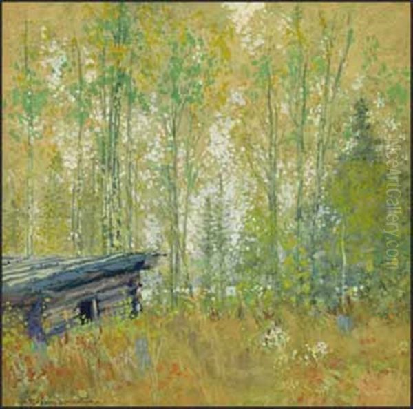 Trapper's Old Shack, Good Fish Lake, Swastika District Oil Painting by Francis Hans Johnston