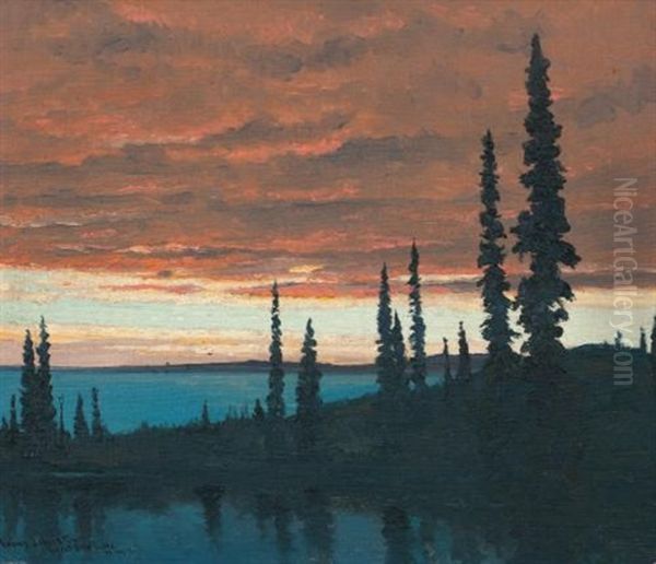 Midnight Sun, June Midnight, Great Bear Lake N.w.t. Oil Painting by Francis Hans Johnston