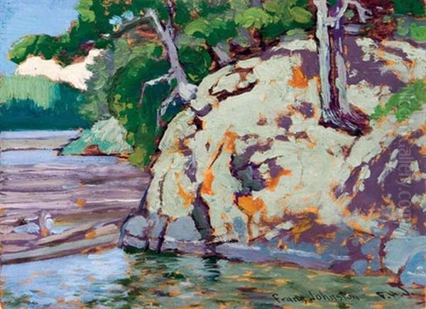 A Rocky Corner - Bryce's Island Lake On The Woods Oil Painting by Francis Hans Johnston