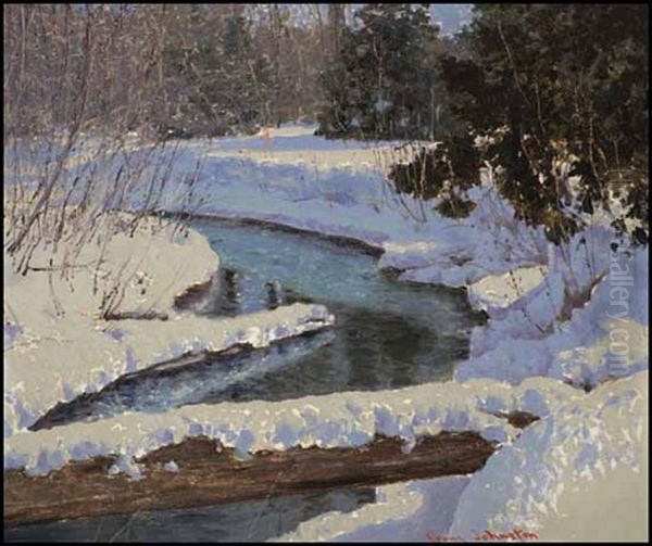 Bend In The River, Winter Oil Painting by Francis Hans Johnston