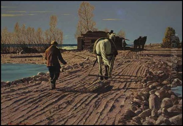 Building The Breakwater Oil Painting by Francis Hans Johnston