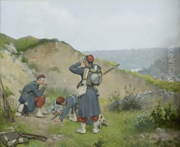 Le Bivouc Des Soldats Oil Painting by Ferdinand Bassot