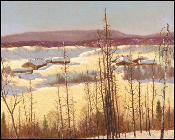 A Northern Camp Oil Painting by Francis Hans Johnston