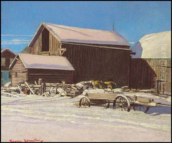 A Winter Barnyard Oil Painting by Francis Hans Johnston