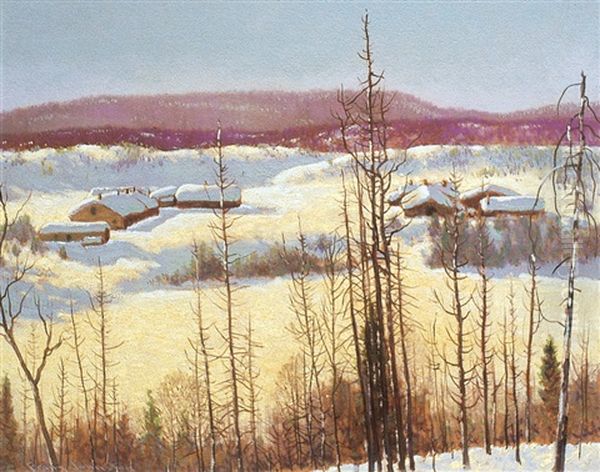 A Northern Camp Oil Painting by Francis Hans Johnston