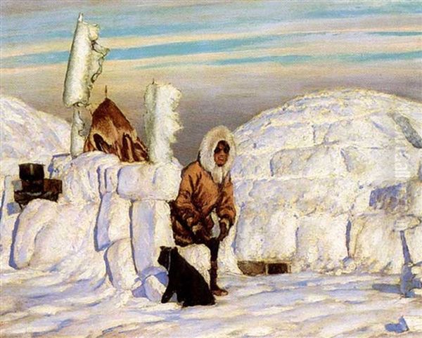 Natchikeovik - Seal Camp, Coronation Gulf Oil Painting by Francis Hans Johnston