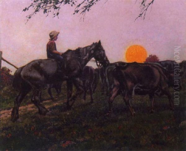 Harvest Moon Oil Painting by Francis Hans Johnston