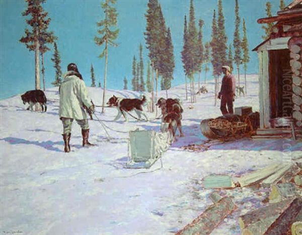 The Doctor And His Dogs, From Eldorado, Great Bear Lake, N.w.t. Oil Painting by Francis Hans Johnston