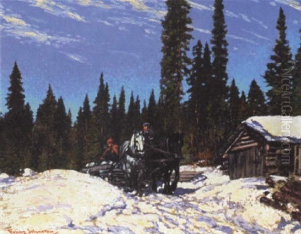 Horse And Sled Oil Painting by Francis Hans Johnston