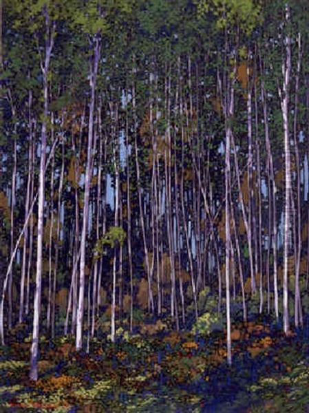 Silver Birch Grove Oil Painting by Francis Hans Johnston