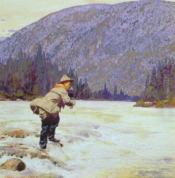 Fly Fishing Oil Painting by Francis Hans Johnston