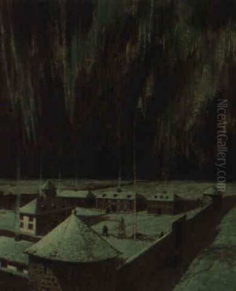 Aurora's Banners Over Fort Garry Oil Painting by Francis Hans Johnston