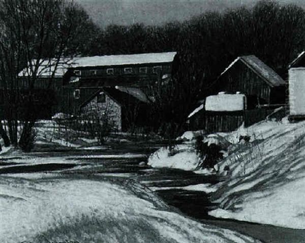 Winter Landscape With Mill Oil Painting by Francis Hans Johnston