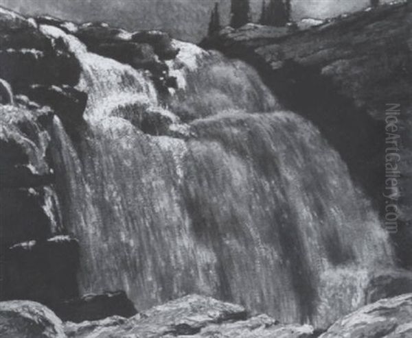 Athabaska Falls In Moonlight Oil Painting by Francis Hans Johnston