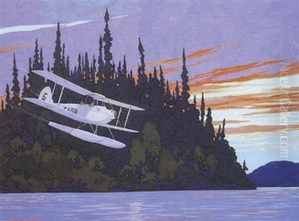 Float Plane Coming In For A Landing Oil Painting by Francis Hans Johnston