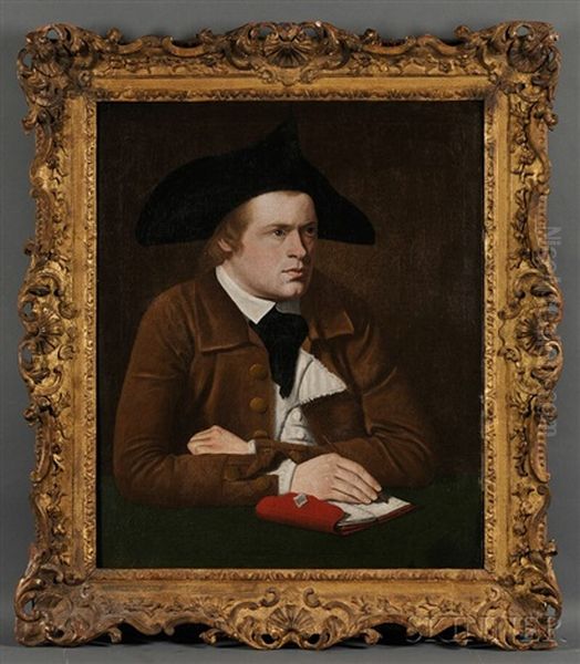 Portrait Of Young Man In Colonial Dress Seated At A Table With Notebook And Pen Oil Painting by John Johnston