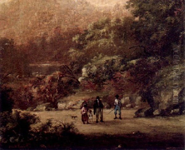 Figures In A Landscape Oil Painting by John R. Johnston