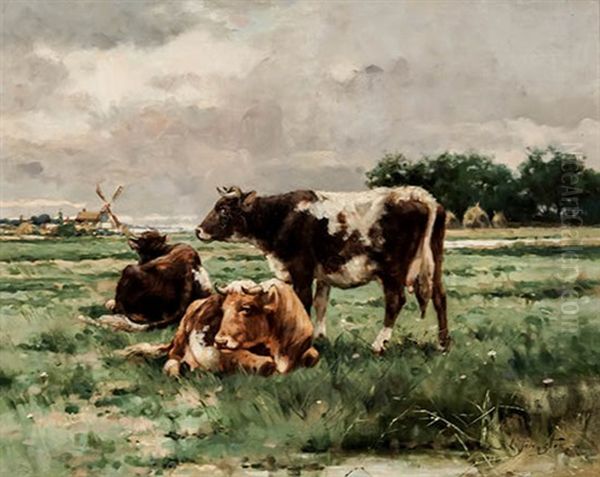 Landscape With Cows Oil Painting by Reuben Le Grande Johnston