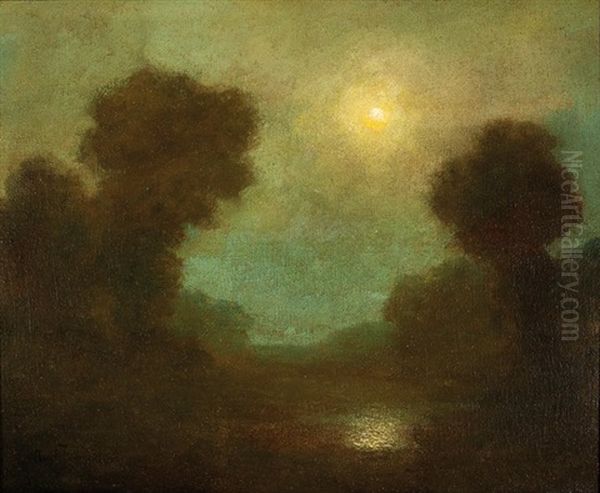 Tonalist Evening Landscape Oil Painting by Reuben Le Grande Johnston