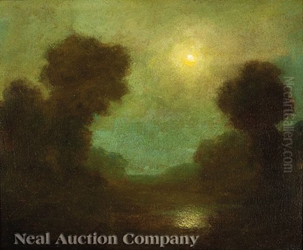 Tonalist Evening Landscape Oil Painting by Reuben Le Grande Johnston