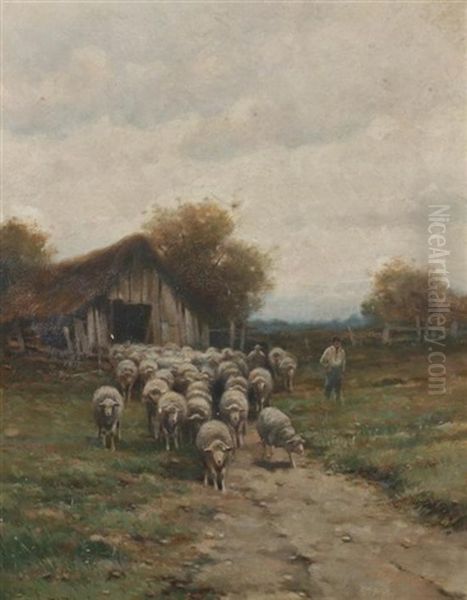 The Sheep Fold Oil Painting by Reuben Le Grande Johnston