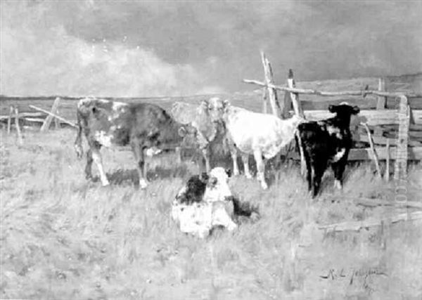 Cows Gathered Before The Storm Oil Painting by Reuben Le Grande Johnston