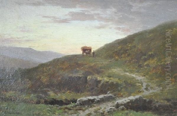 The Hay Cart-english Landscape Oil Painting by Henry James Johnstone